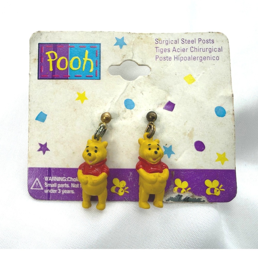 Vintage Disney Winnie the Pooh Dangle Earrings Surgical Steel Posts Foster Grant